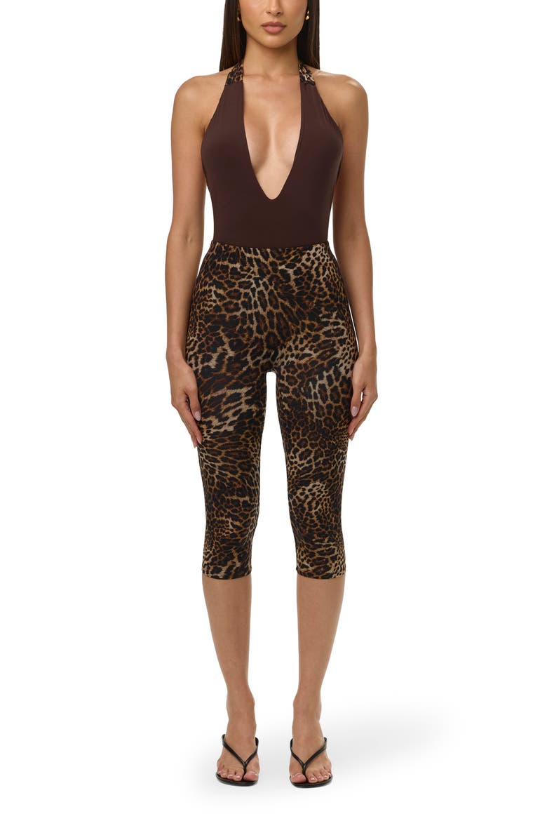 Deep Plunge Halter Bodysuit, Alternate, color, DARK CHOCOLATE