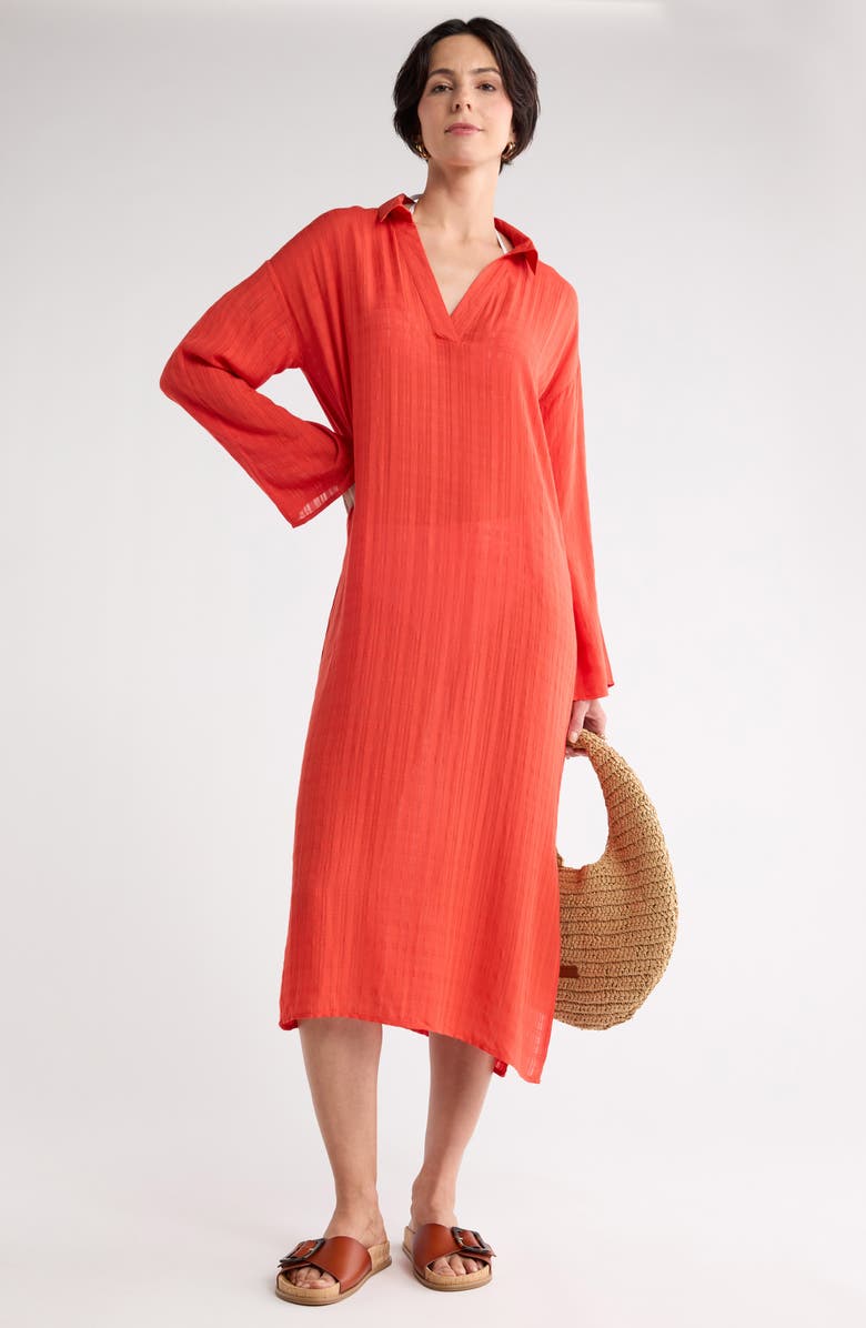 NORDSTROM RACK Long Sleeve Cover-Up Dress, Alternate, color, Red Valiant