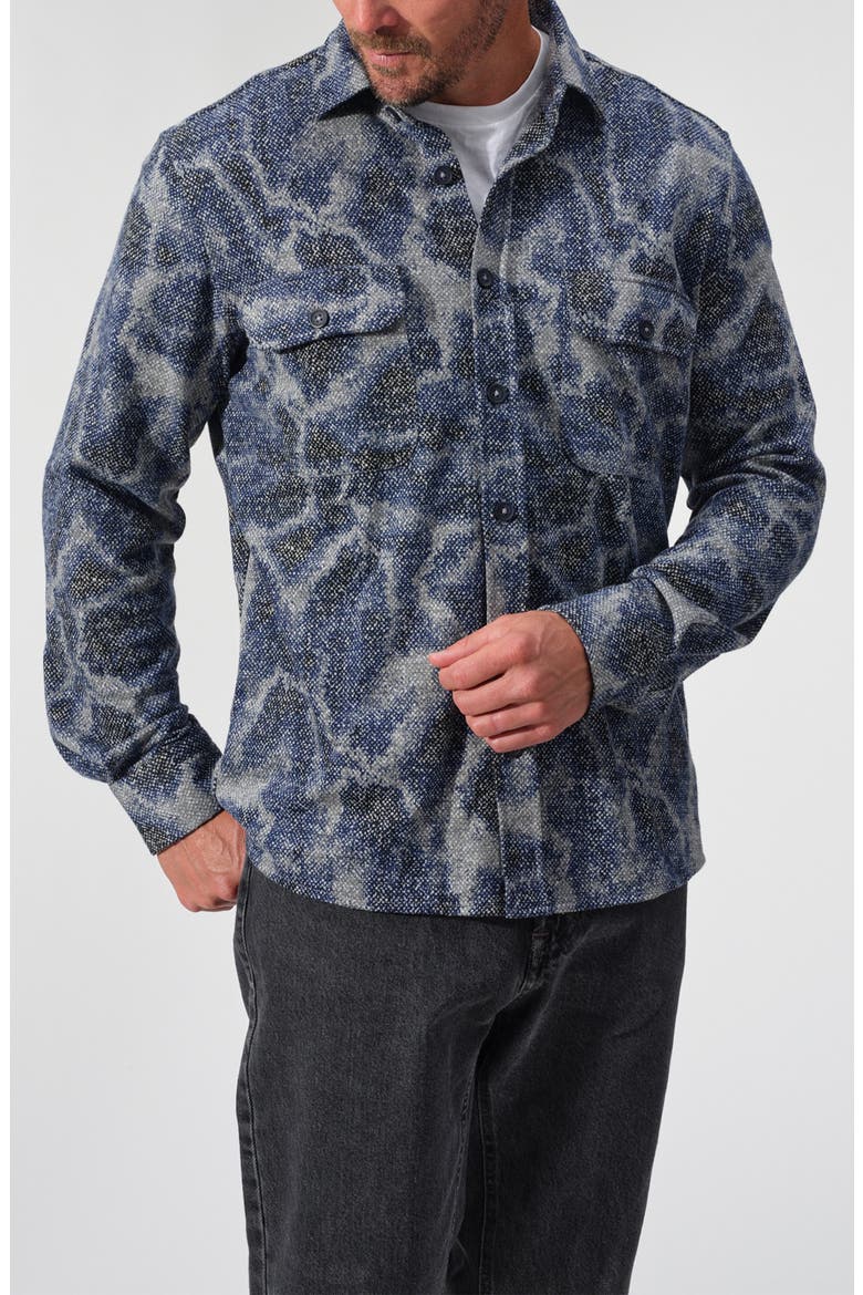Abstract Print Knit Button-Up Shirt, Alternate, color, ROYAL