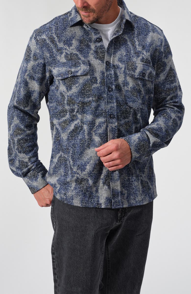 STUDIO GARNET LOS ANGELES Abstract Print Knit Button-Up Shirt, Alternate, color, Royal