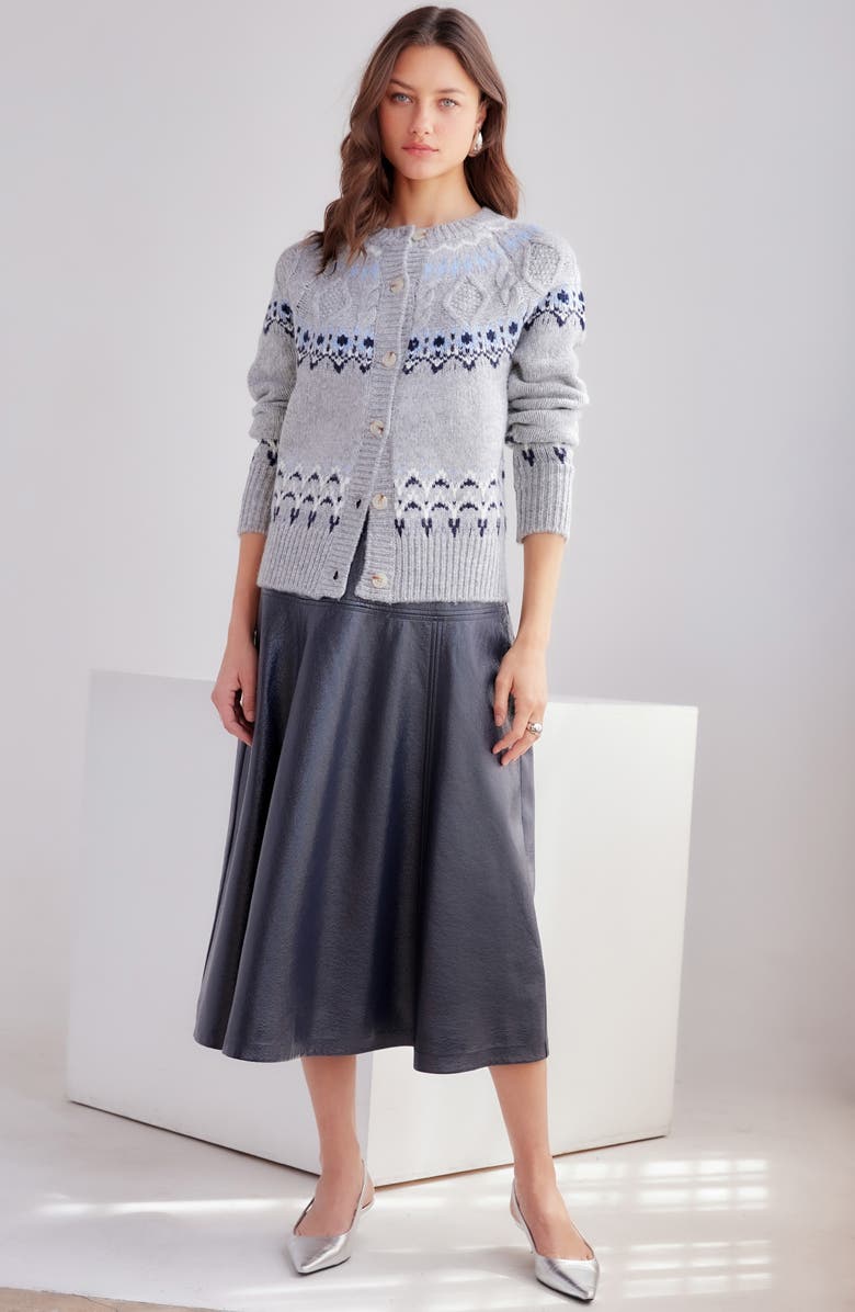 FIFTEEN TWENTY Bronwyn Faux Leather Midi Skirt, Alternate, color, Navy