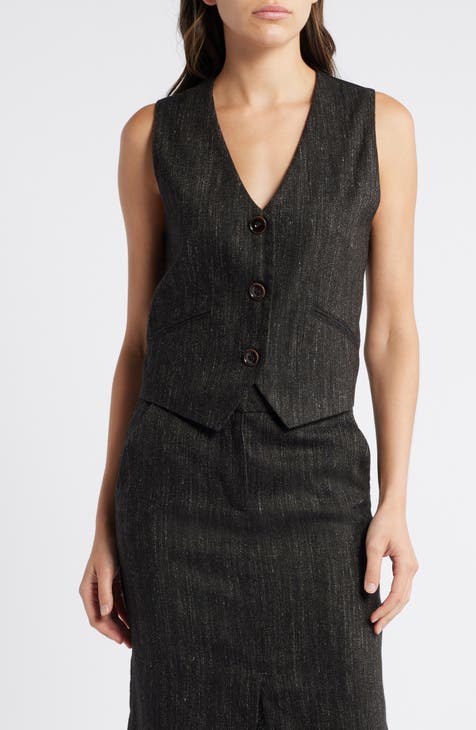 Belted Textured Wool Vest main image 1