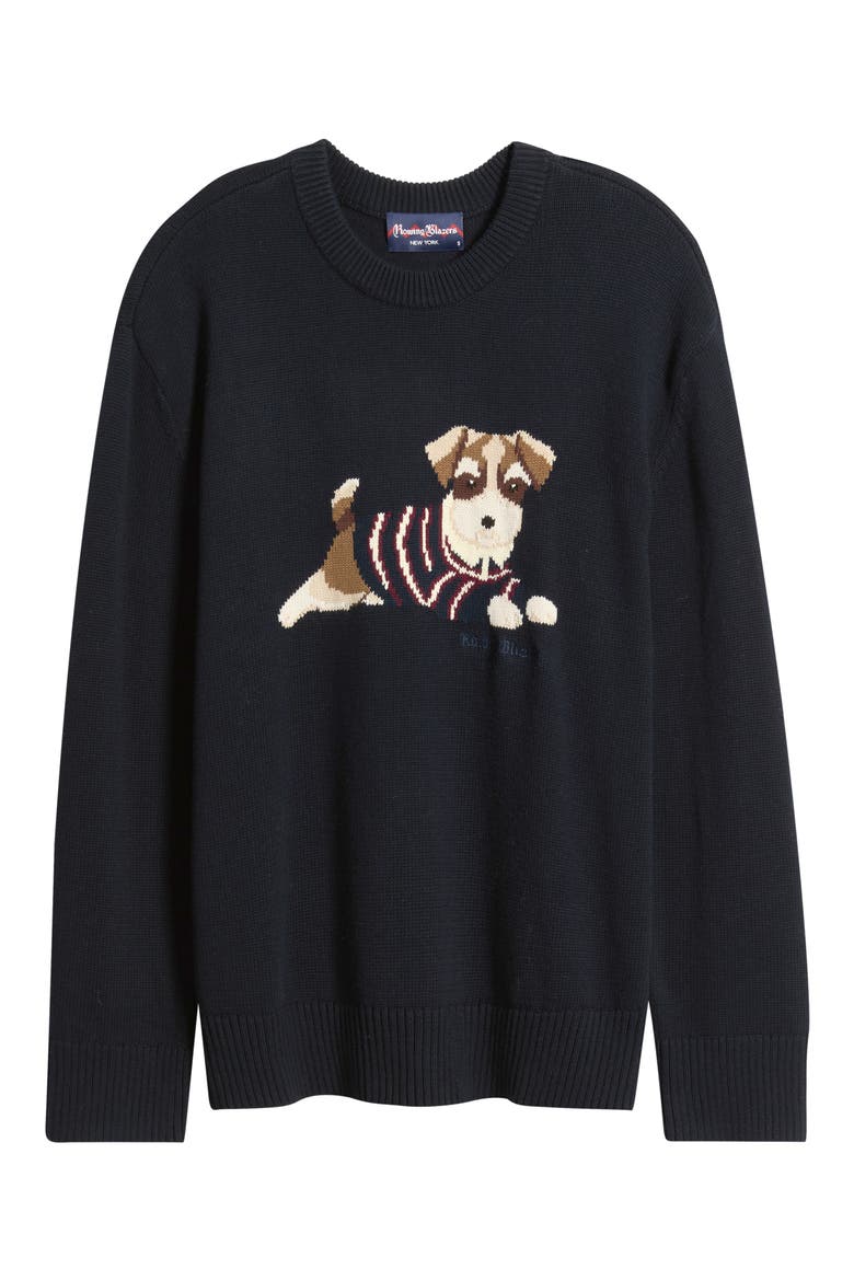 Terrier Dog Cotton Crewneck Sweater, Alternate, color, NAVY