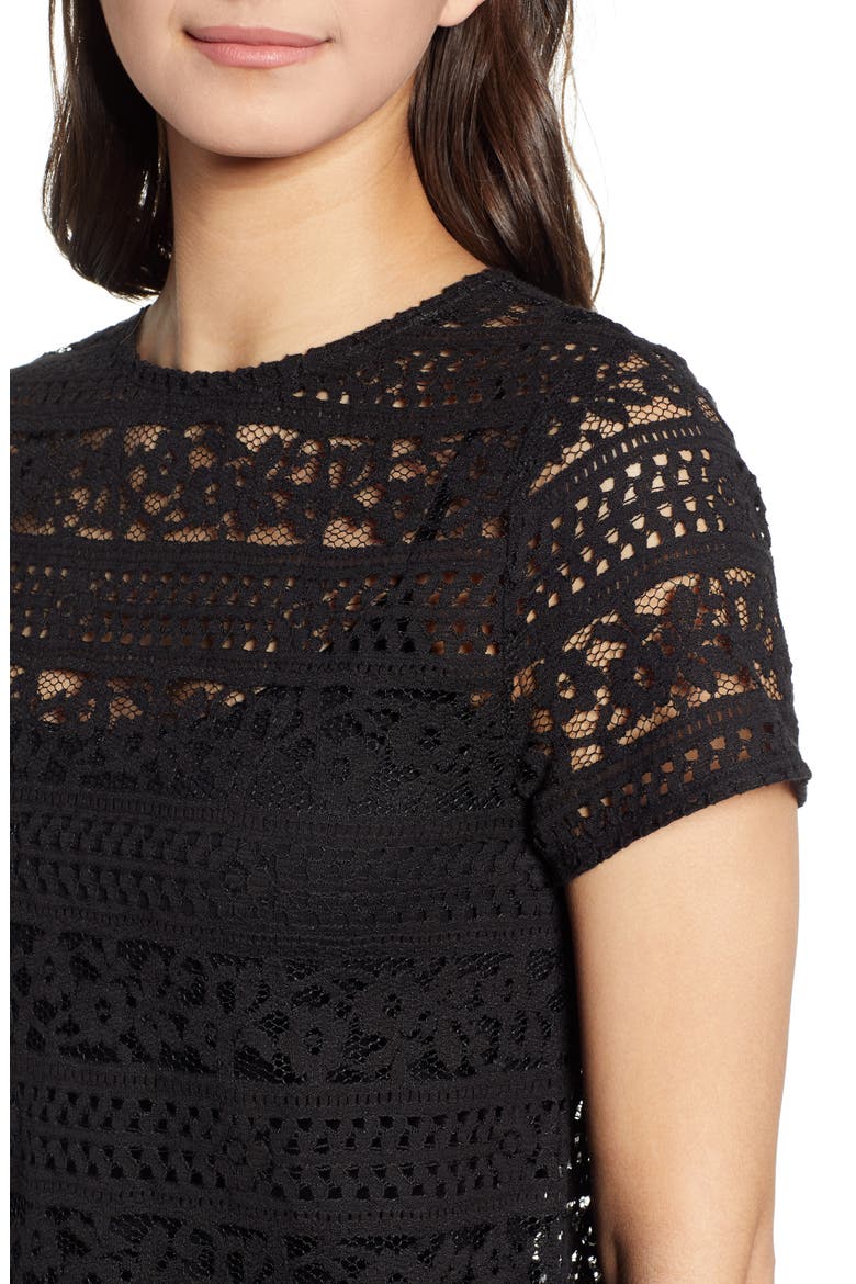 Keyhole Back Lace Tee, Alternate, color, BLACK