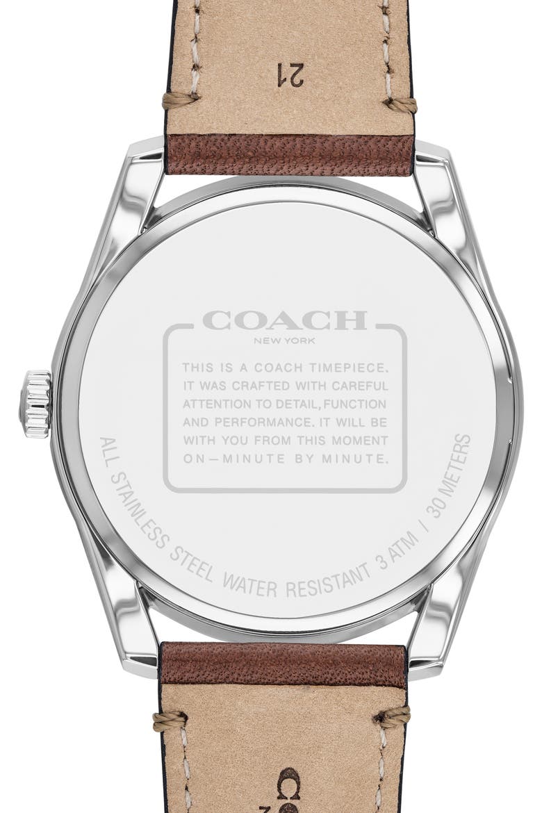 Preston Leather Strap Watch, 41mm, Alternate, color, SADDLE/ SILVER/ NAVY