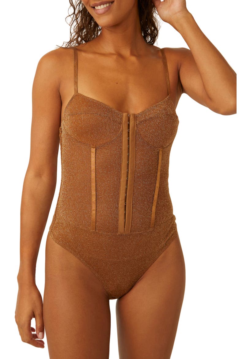 Shimmer Night Rhythm Corset Bodysuit, Alternate, color, BRONZE