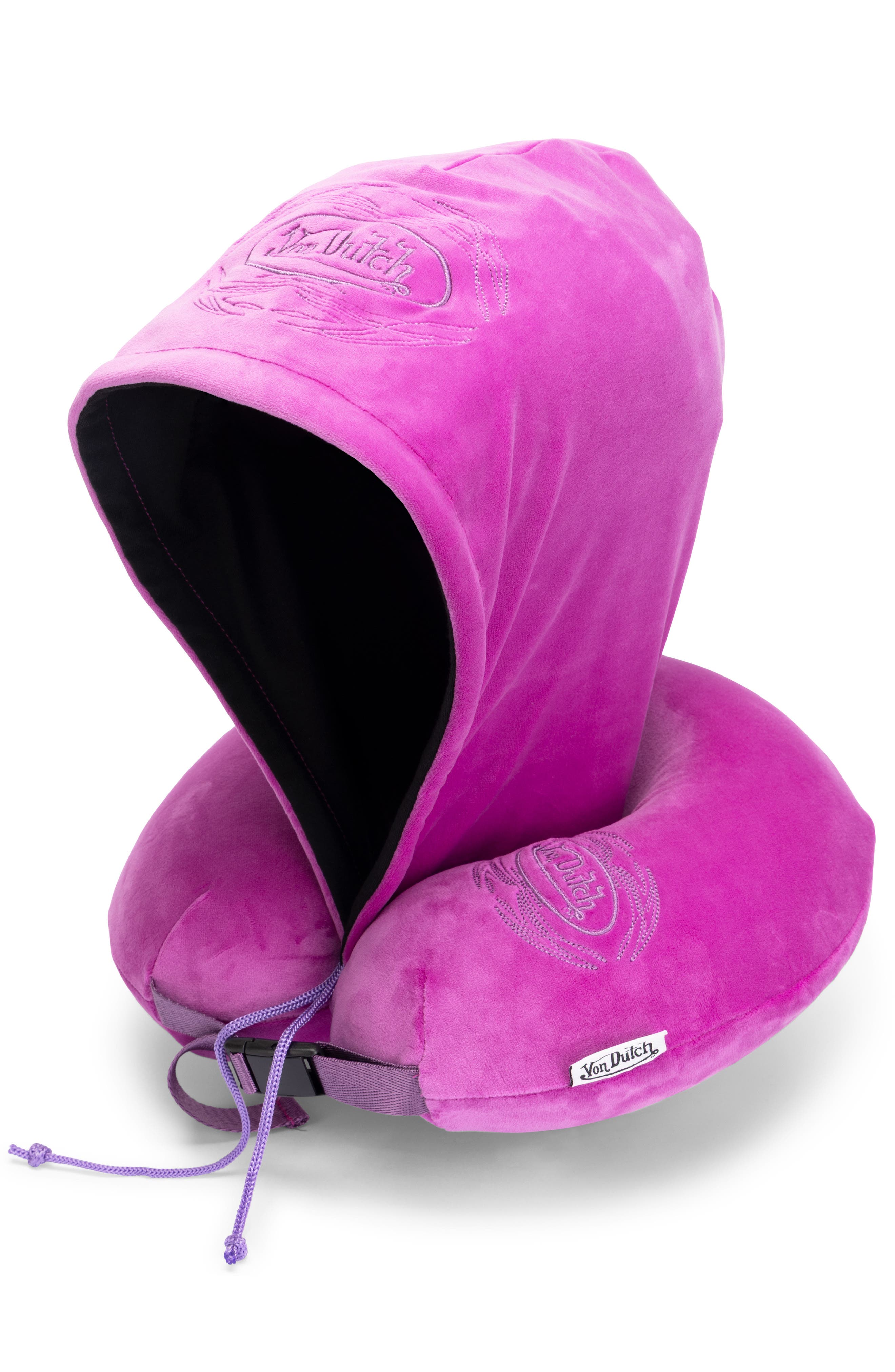 Von Dutch Pinstripe Hooded Memory Foam Travel Neck Pillow, Main, color, Purple