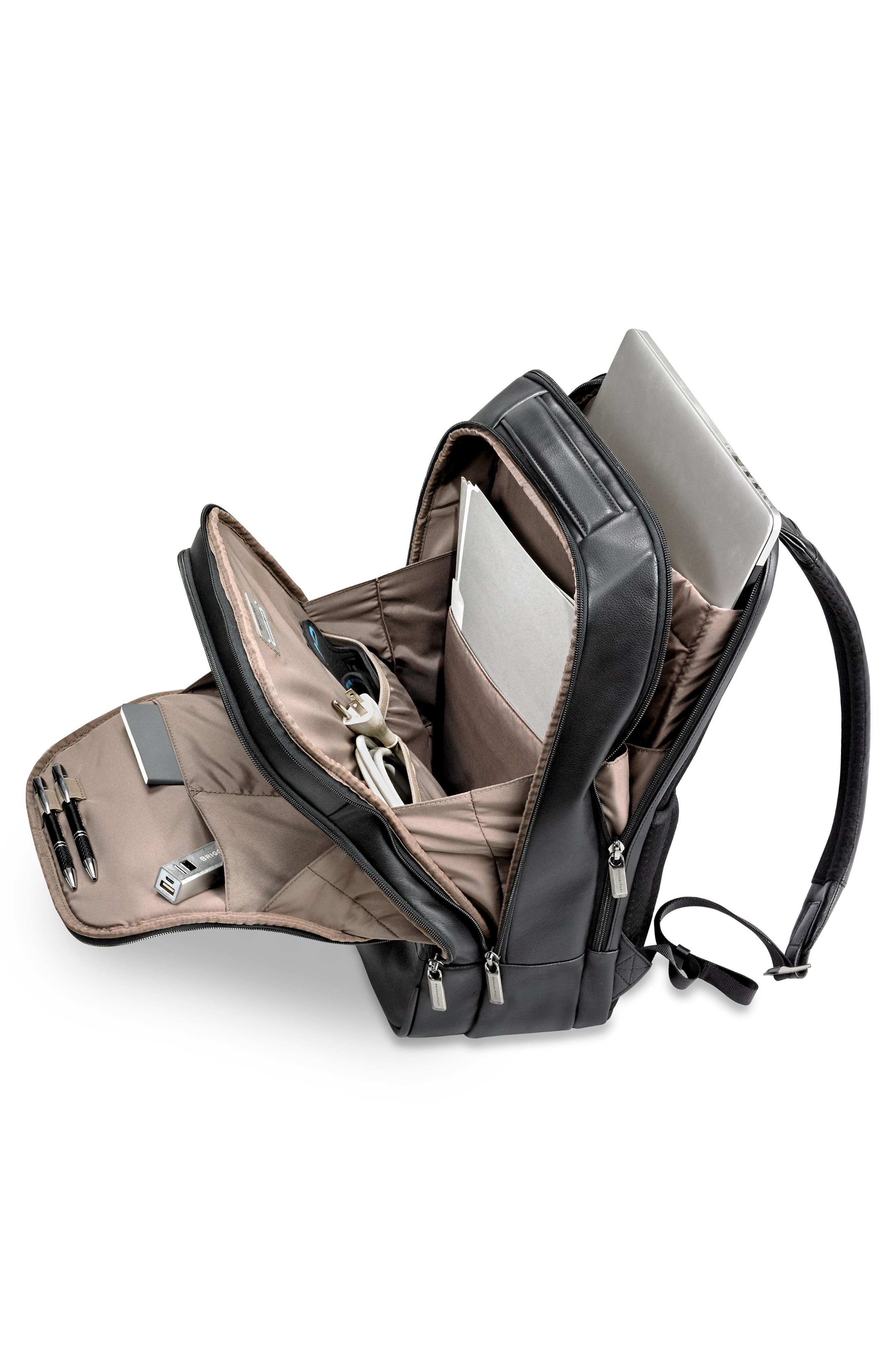 Briggs & Riley Medium Leather RFID Pocket Laptop Backpack, Alternate, color, 
