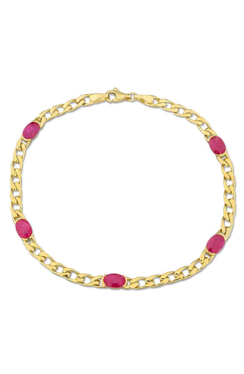 Julianna B. Ruby Curb Link Station Bracelet 10k Gold, Main, color, Ruby