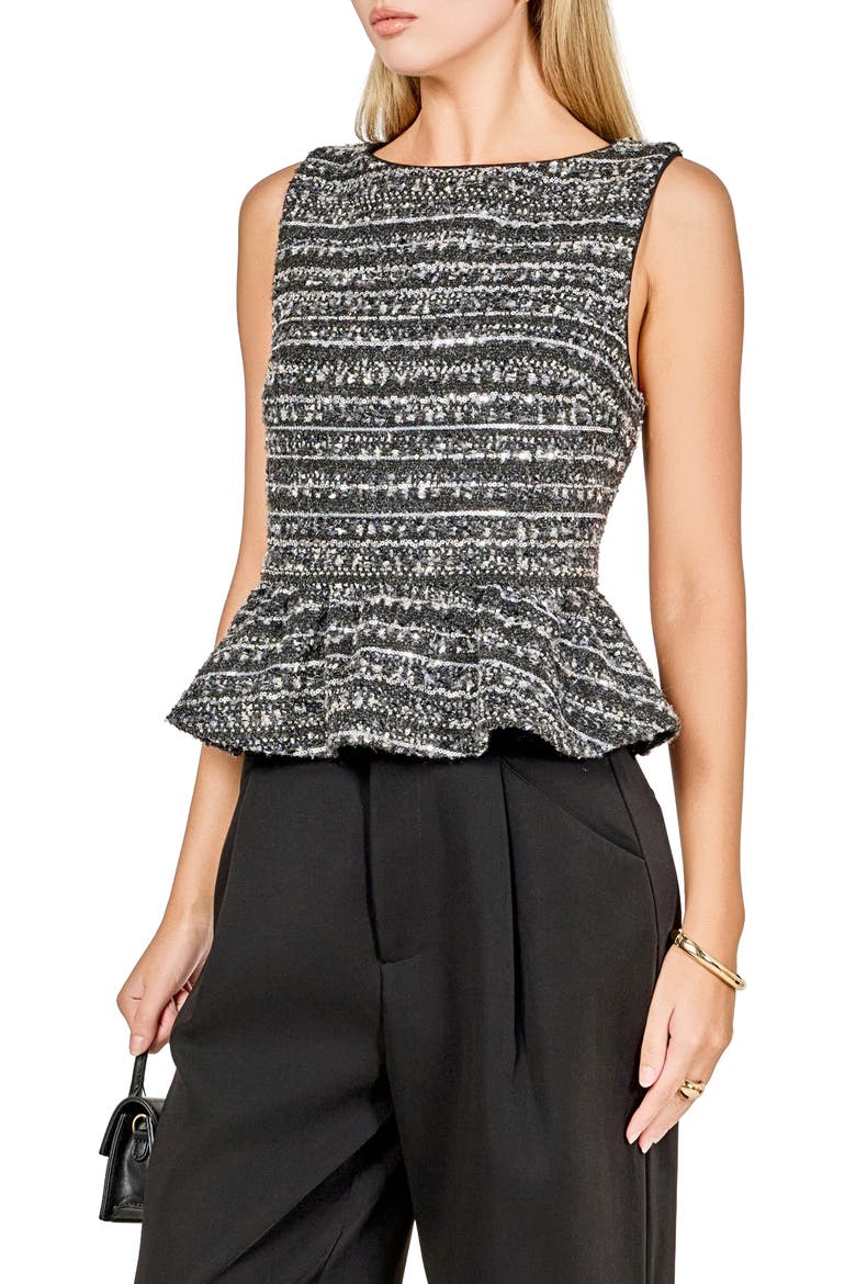 Sequin Texture Sleeveless Peplum Knit Top, Alternate, color, CHARCOAL