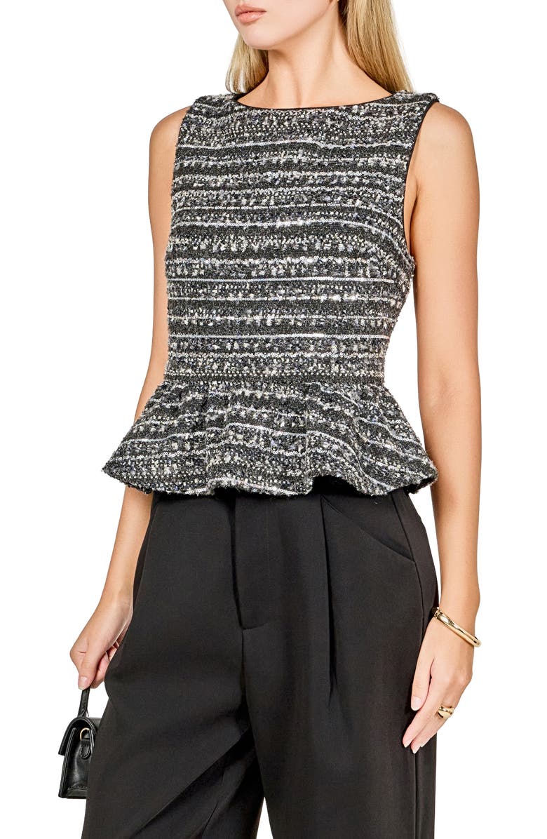 Endless Rose Sequin Texture Sleeveless Peplum Knit Top, Alternate, color, Charcoal