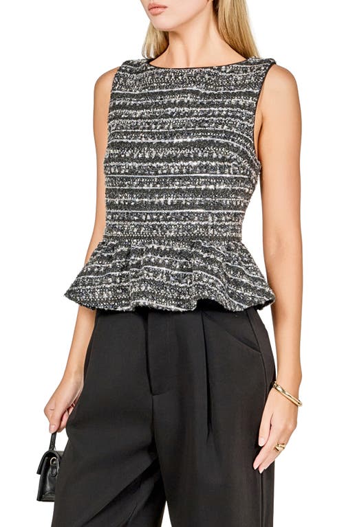 Endless Rose Sequin Texture Sleeveless Peplum Knit Top In Gray