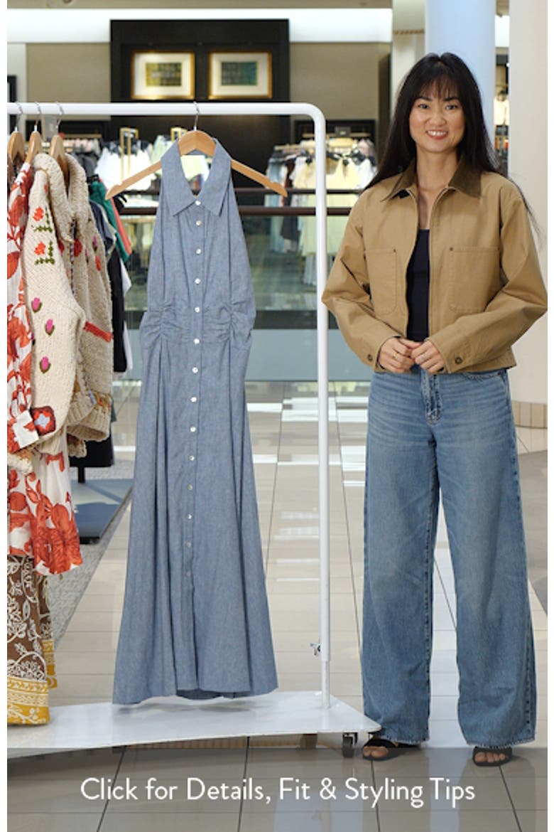 Button-Up Cotton & Linen Blend Halter Shirtdress video