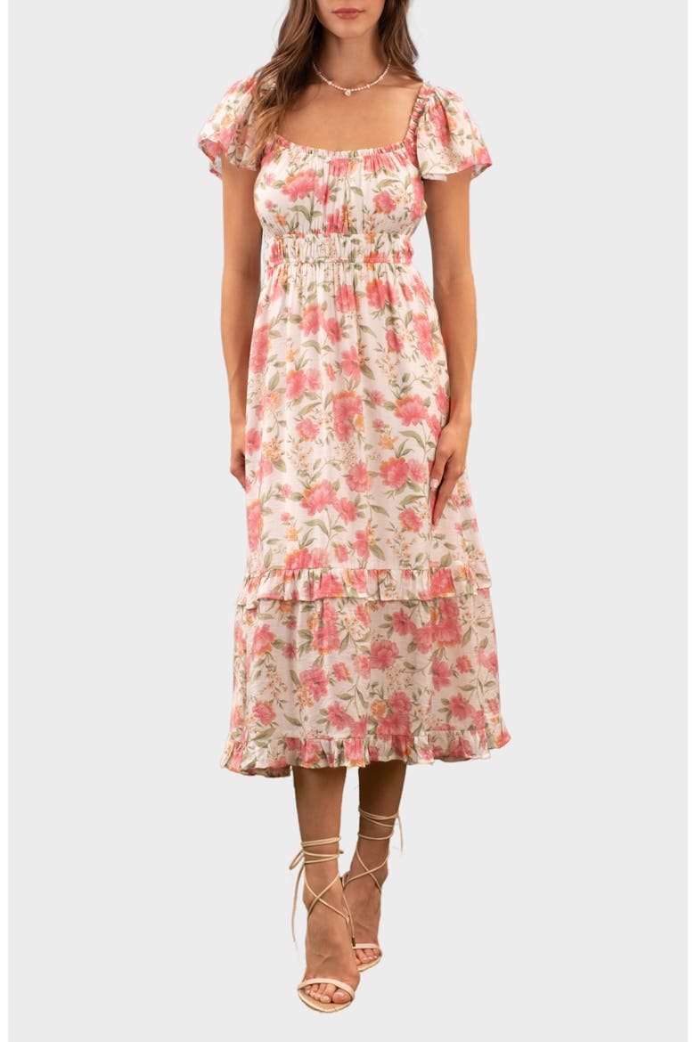 Flutter Sleeve Midi Dress, Main, color, PINK MULTI
