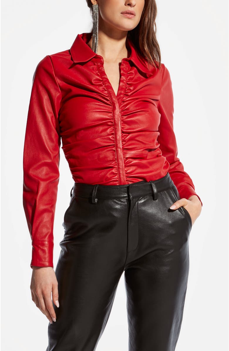 AS by DF Rouge Stretch Leather Blouse, Main, color, Coco Red