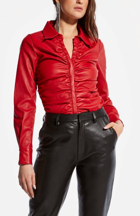 Rouge Stretch Leather Blouse