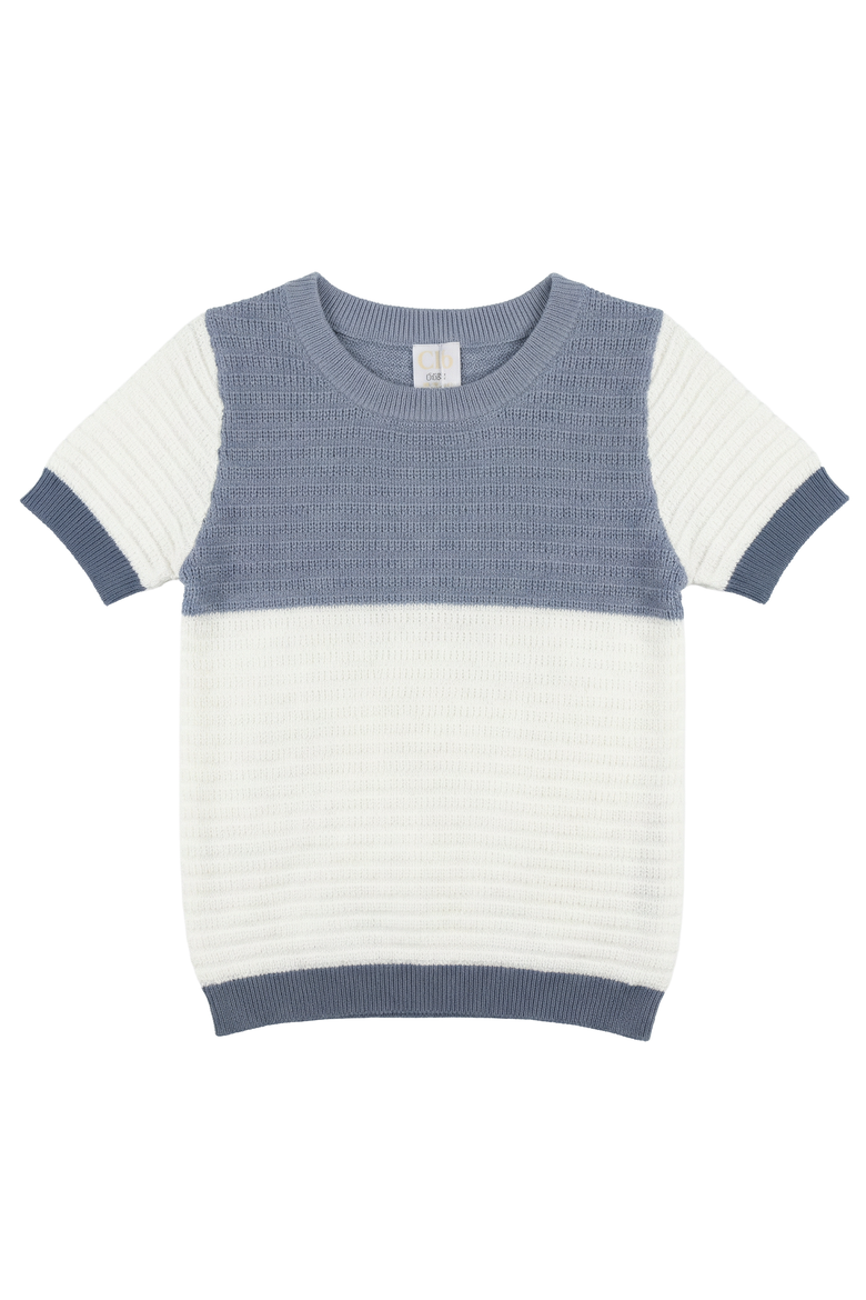 Short Sleeve Multi Textured Colorblock Knit Sweater, Main, color, Blue Grey
