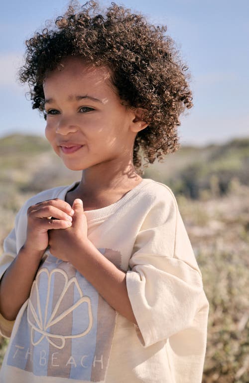 Next Kids' Beach Cotton Graphic T-shirt & Ruffle Trim Shorts Set In Neutral