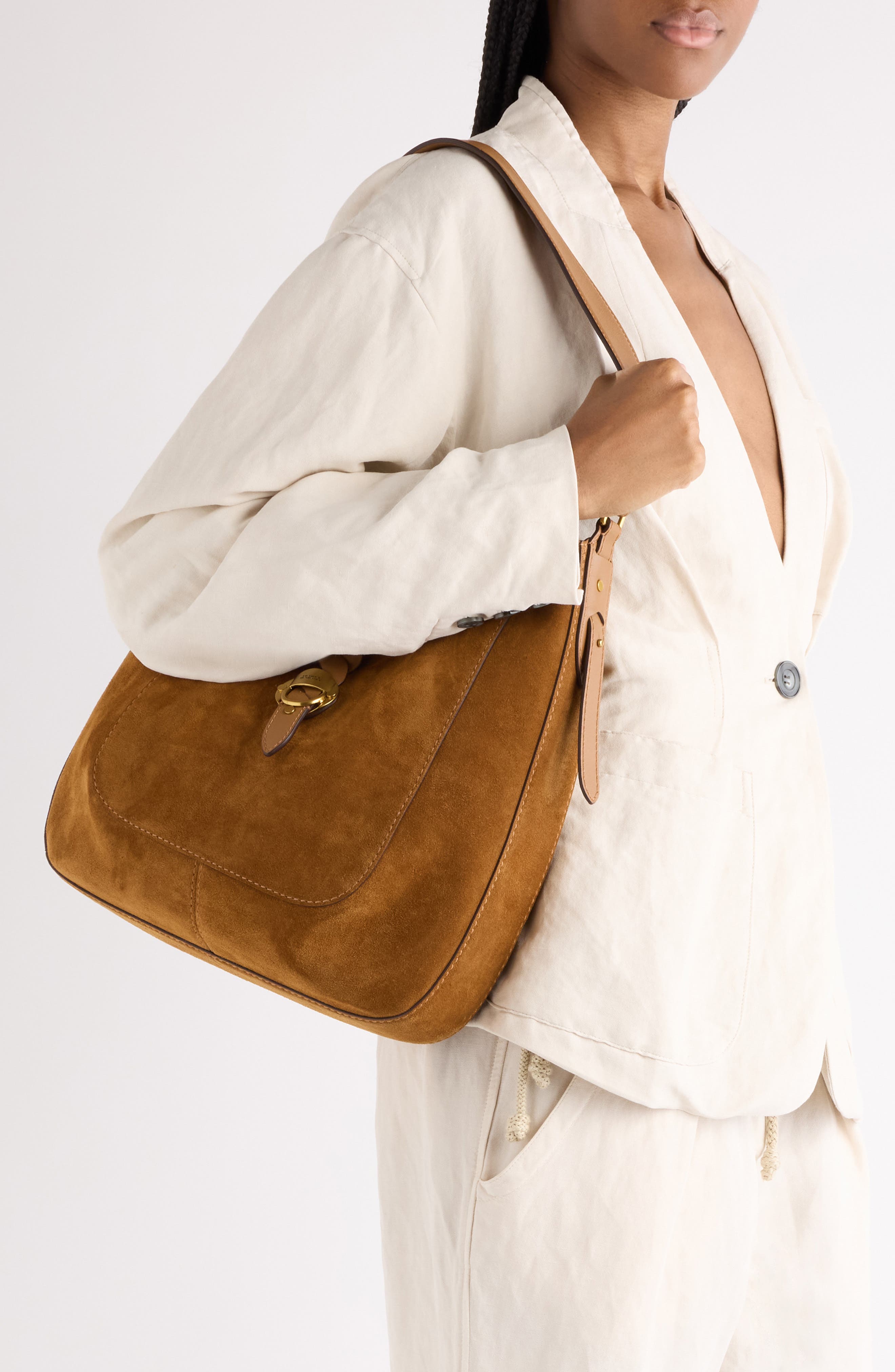 Isabel Marant Altay Suede Hobo Bag, Alternate, color, Cognac