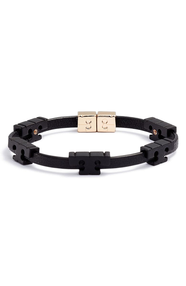Tory Burch Serif-T Stackable Coated Leather Bracelet, Main, color,