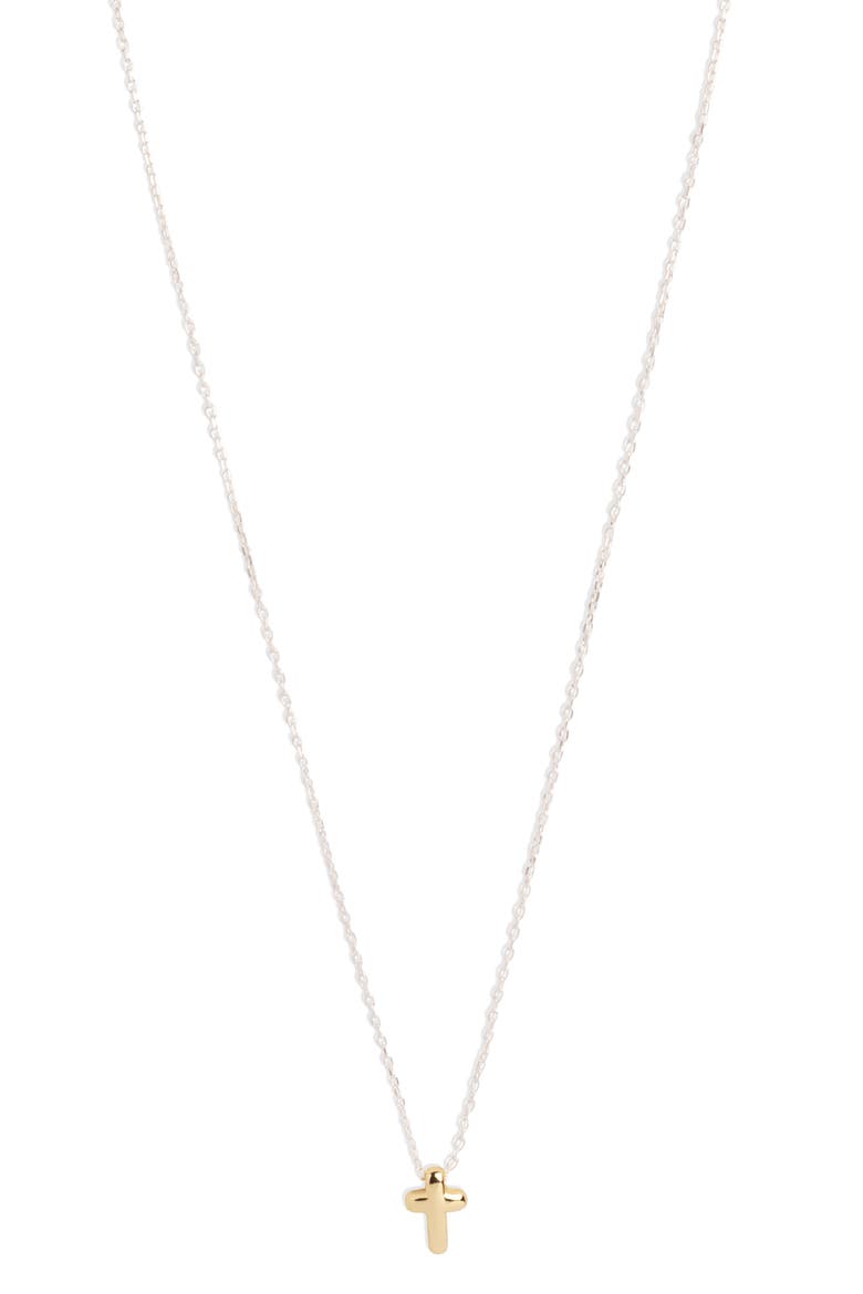Two-Tone Puffy Cross Pendant Necklace, Main, color, GOLD/ SILVER