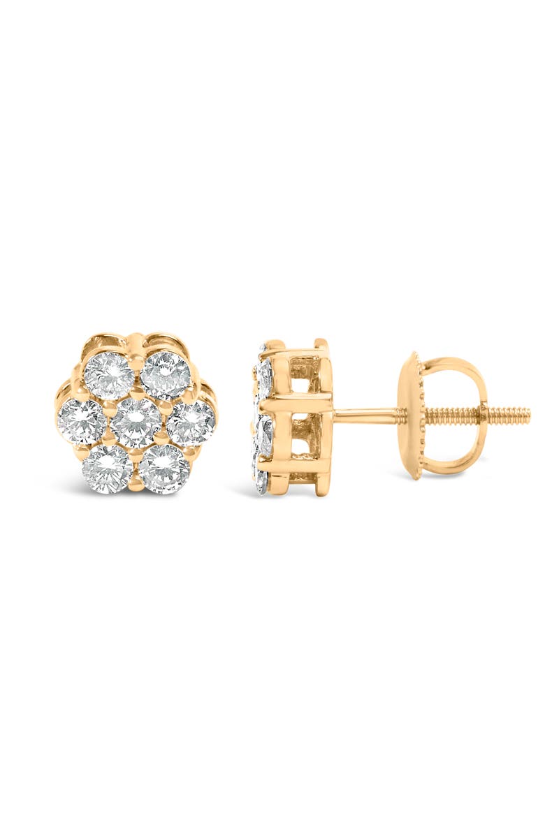 14K Yellow Gold 3/4 Ct 7 Stone Floral Cluster Diamond Stud Earrings, Alternate, color, Yellow