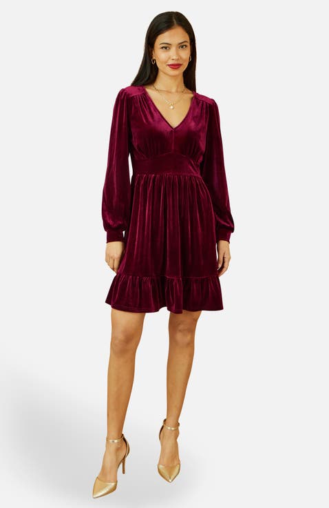 Velvet Long Sleeve Skater Dress