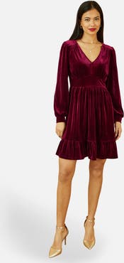 Yumi Velvet Long Sleeve Skater Dress