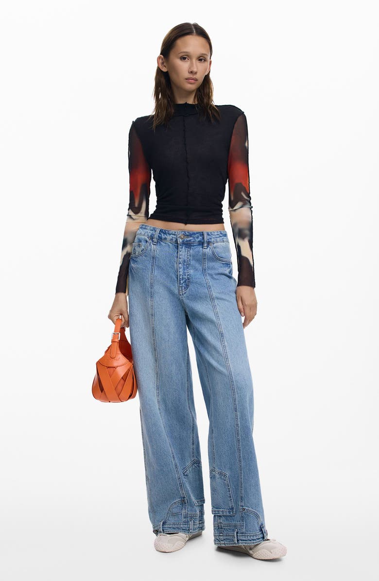 Desigual Long Sleeve Crop Top, Alternate, color, 