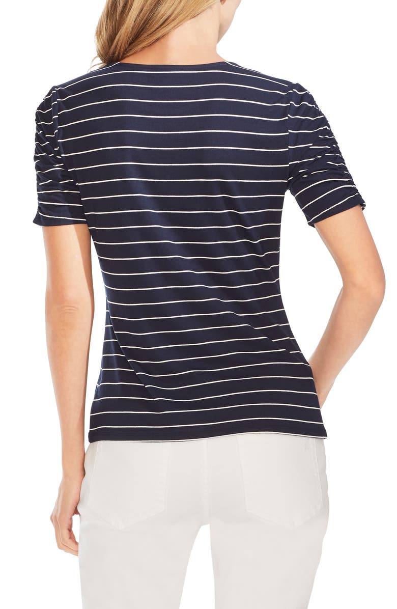 Vince Camuto Stencil Stripe Ruched Sleeve Tee, Alternate, color,