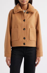 Sam Edelman Crop Jacket with Faux Shearling Collar