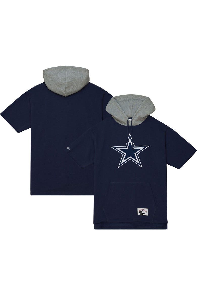Men's Mitchell & Ness Navy Dallas Cowboys Postgame Short Sleeve Hoodie, Main, color, Navy