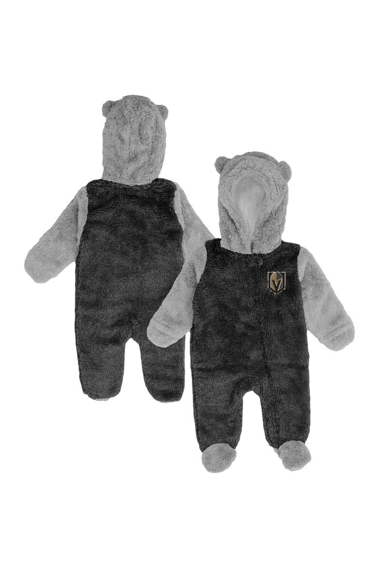 Newborn & Infant Black Vegas Golden Knights Game Nap Teddy Fleece Bunting Full-Zip Sleeper, Main, color, Black