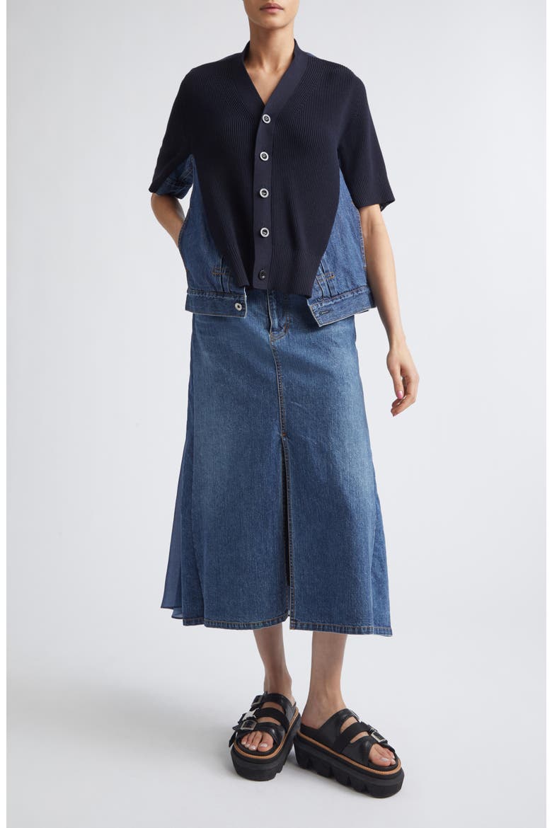 Mixed Media Knit & Denim Cardigan, Alternate, color, NAVY/ BLUE