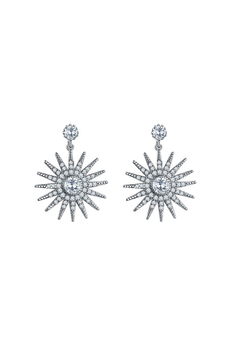 Star Dangle Earrings with White Diamond  Cubic Zirconia, Main, color, Silver