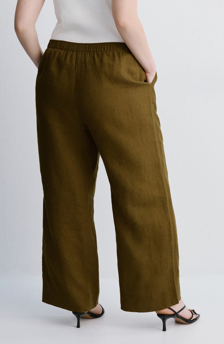 MANGO Straight Leg Linen Blend Pants, Alternate, color, Olive Green