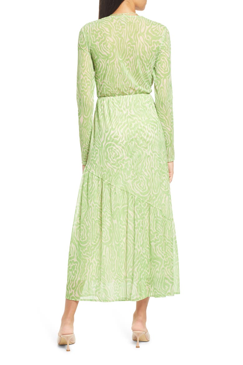 Cutout Long Sleeve Midi Dress, Alternate, color, GREEN/ YELLOW
