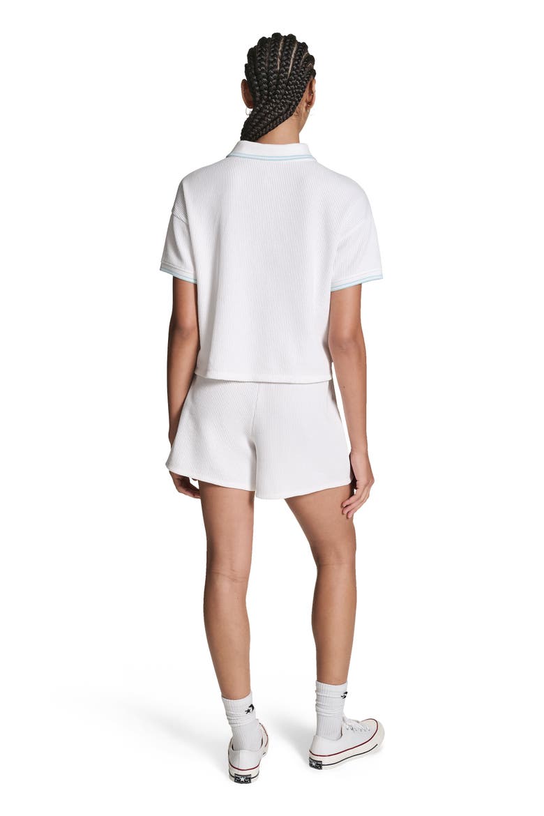 Cropped Waffle Polo, Alternate, color, White
