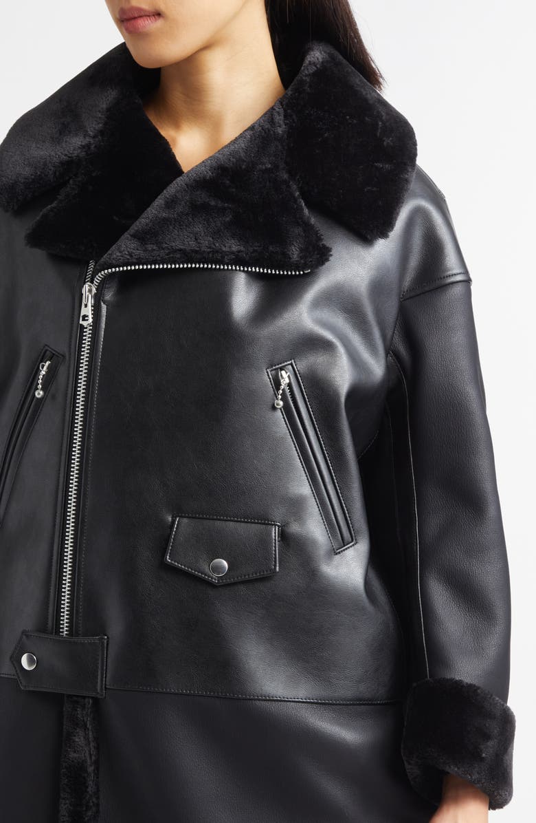 Junya Watanabe Faux Leather & Faux Fur Coat, Alternate, color, Black X Black