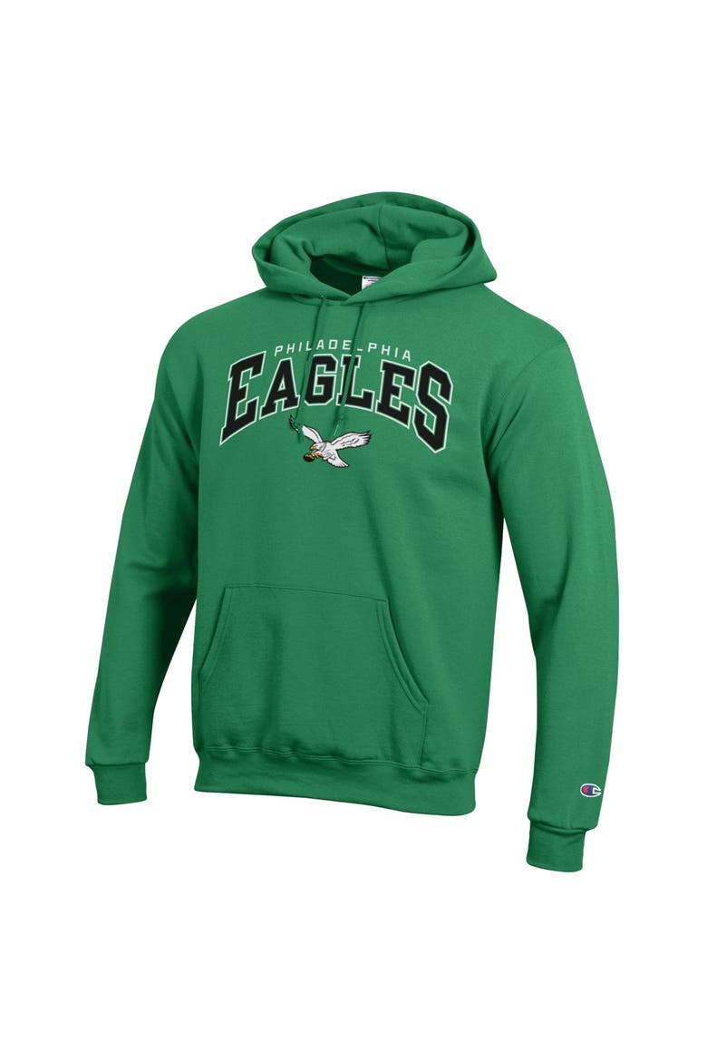 Men's Champion Kelly Green Philadelphia Eagles Powerblend Arch over Logo Hoodie, Alternate, color, Kelly Green