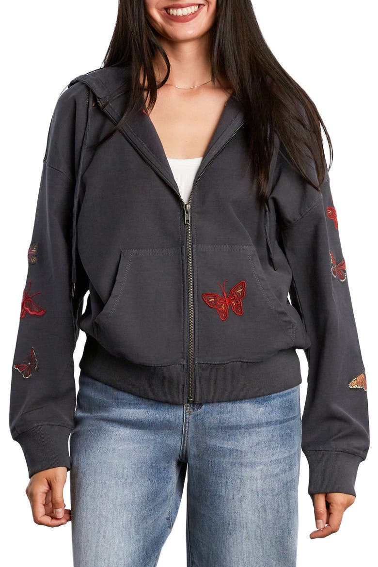 Butterfly Front Zip Hoodie, Main, color, GREY ROCK