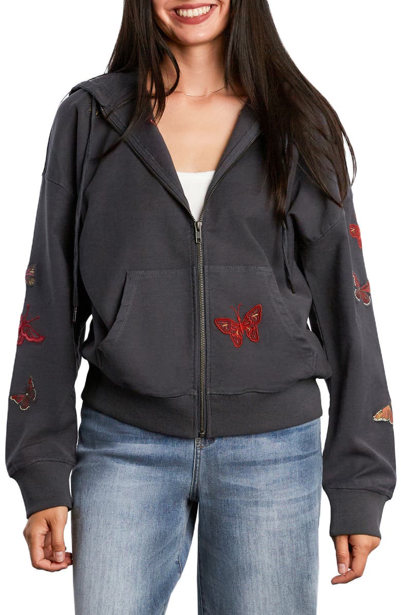 Billy T Butterfly Front Zip Hoodie, Main, color, Grey Rock