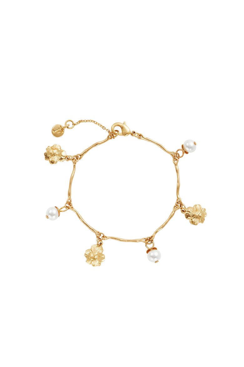 Pansy & Pearl Charm Bracelet, Alternate, color, Gold