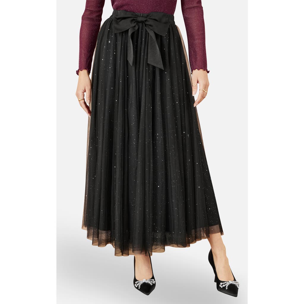 Yumi Sparkle Mesh Tulle Skirt With Satin Bow In Black