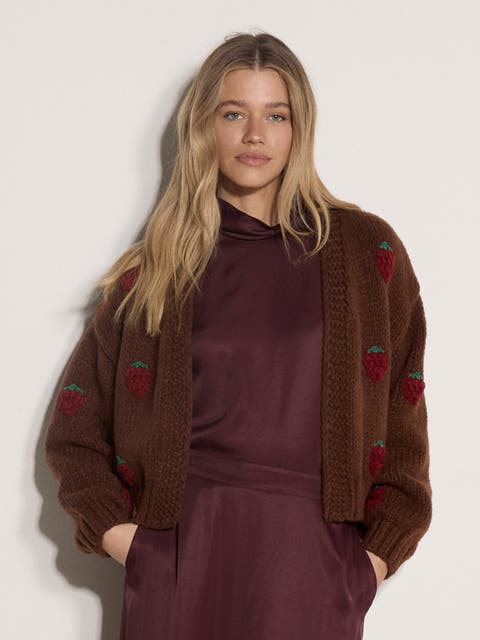 Raspberries Hand Knit Open Cardigan