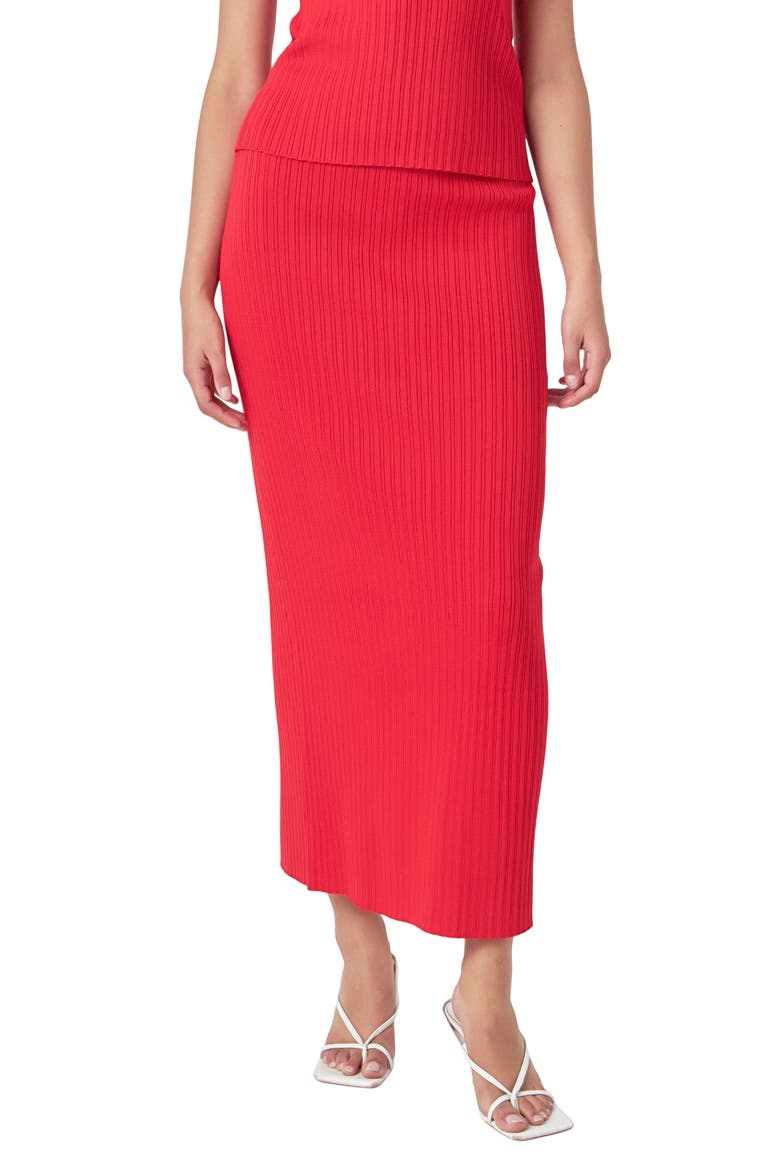 Rib Maxi Skirt, Main, color, RED