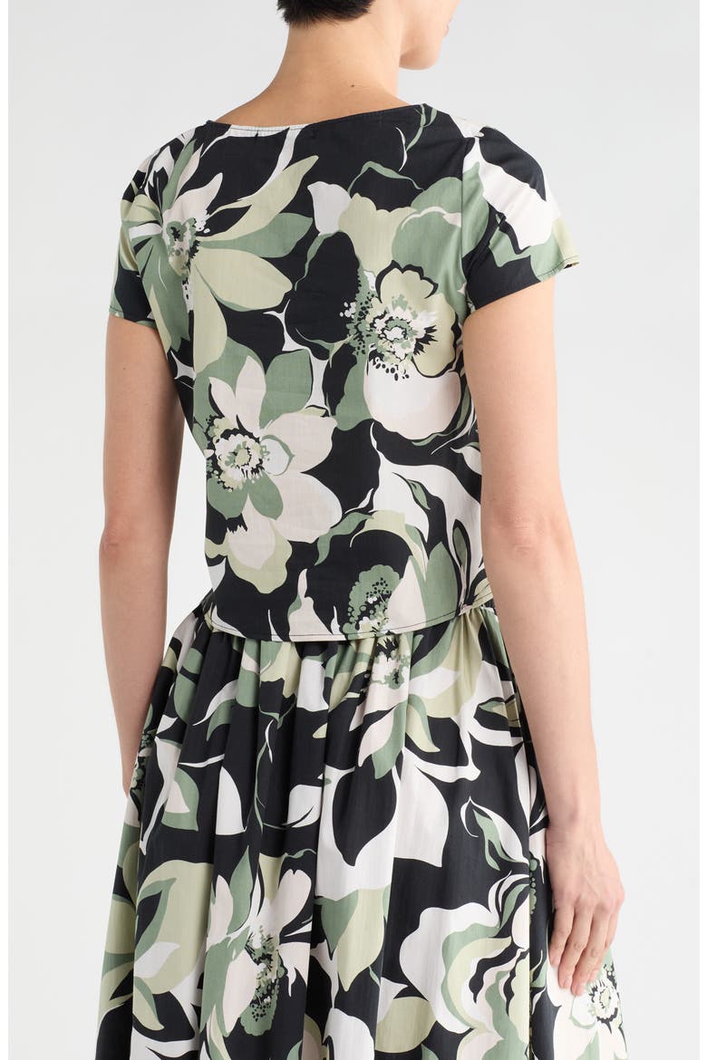 Floral Short Sleeve Cotton Blend Crop Top, Alternate, color, OLIVE MULTI