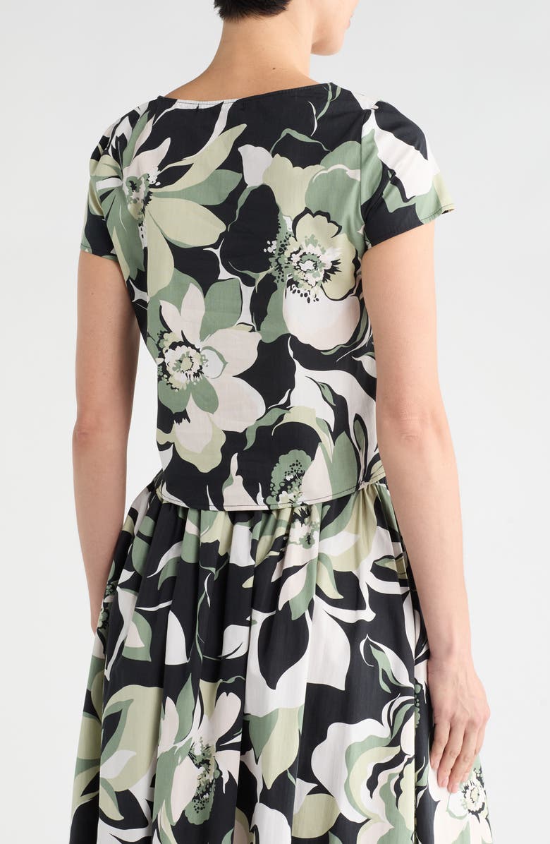 Renee C Floral Short Sleeve Cotton Blend Crop Top, Alternate, color, Olive Multi