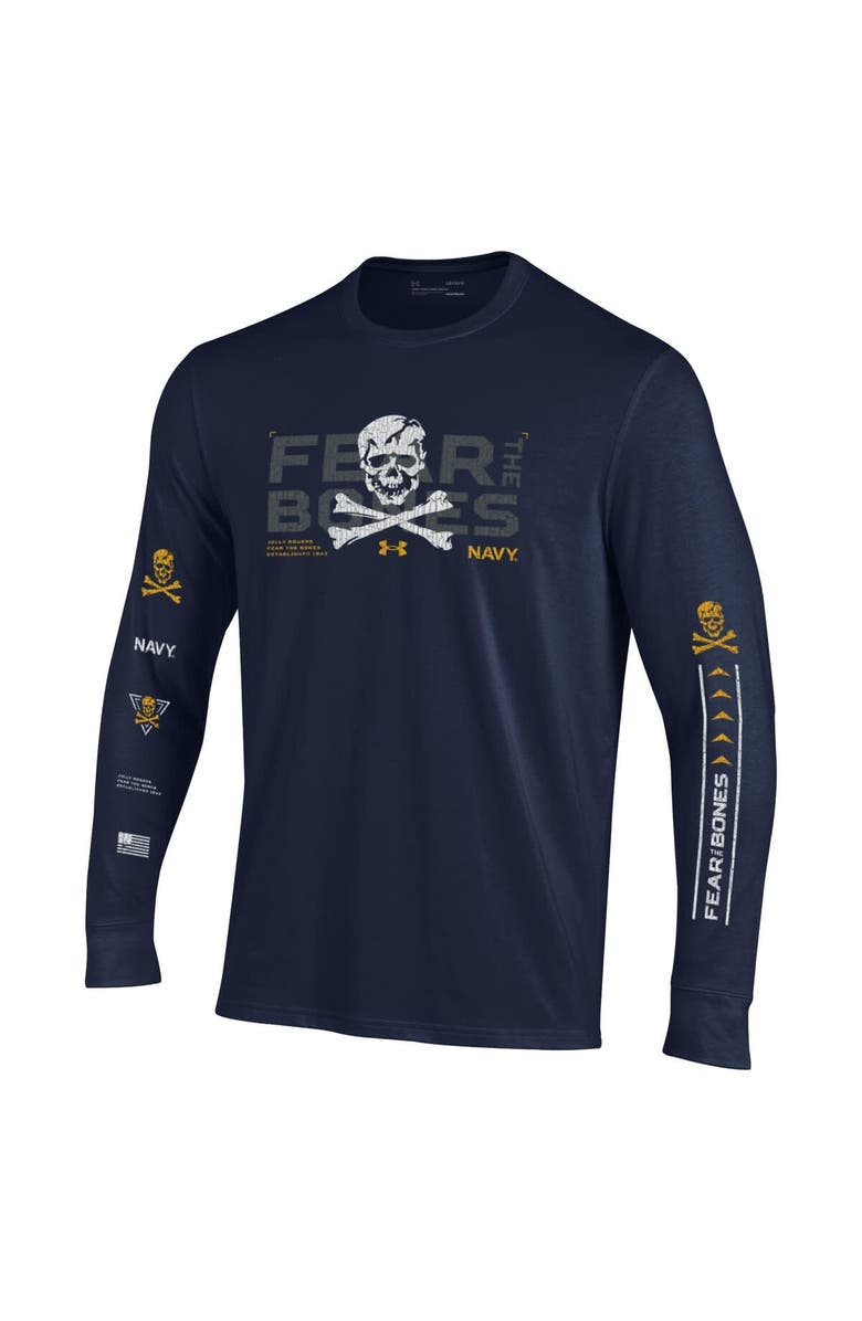 Under Armour Men's Under Armour  Navy Navy Midshipmen Distressed Jolly Rogers Performance Long Sleeve T-Shirt, Alternate, color, 