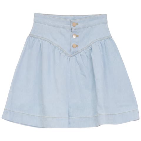 Girls Denim V-Yoke Skirt - Adjustable Waist, Button Front